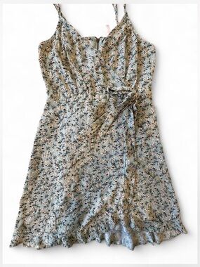 Light Blue Floral Slip Dress with Tie Waist